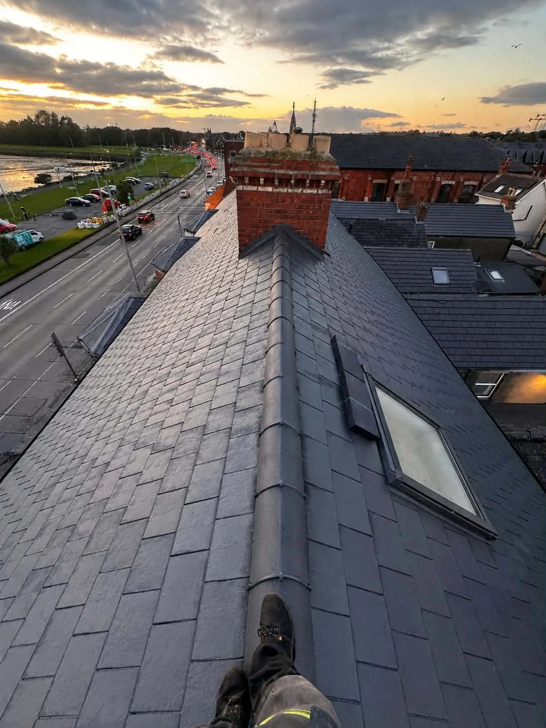 Completed slate roof photographed on site
